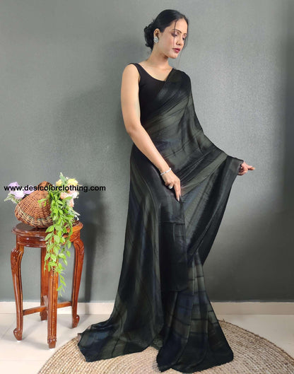 Baige Printed Georgette Pre-draped Saree