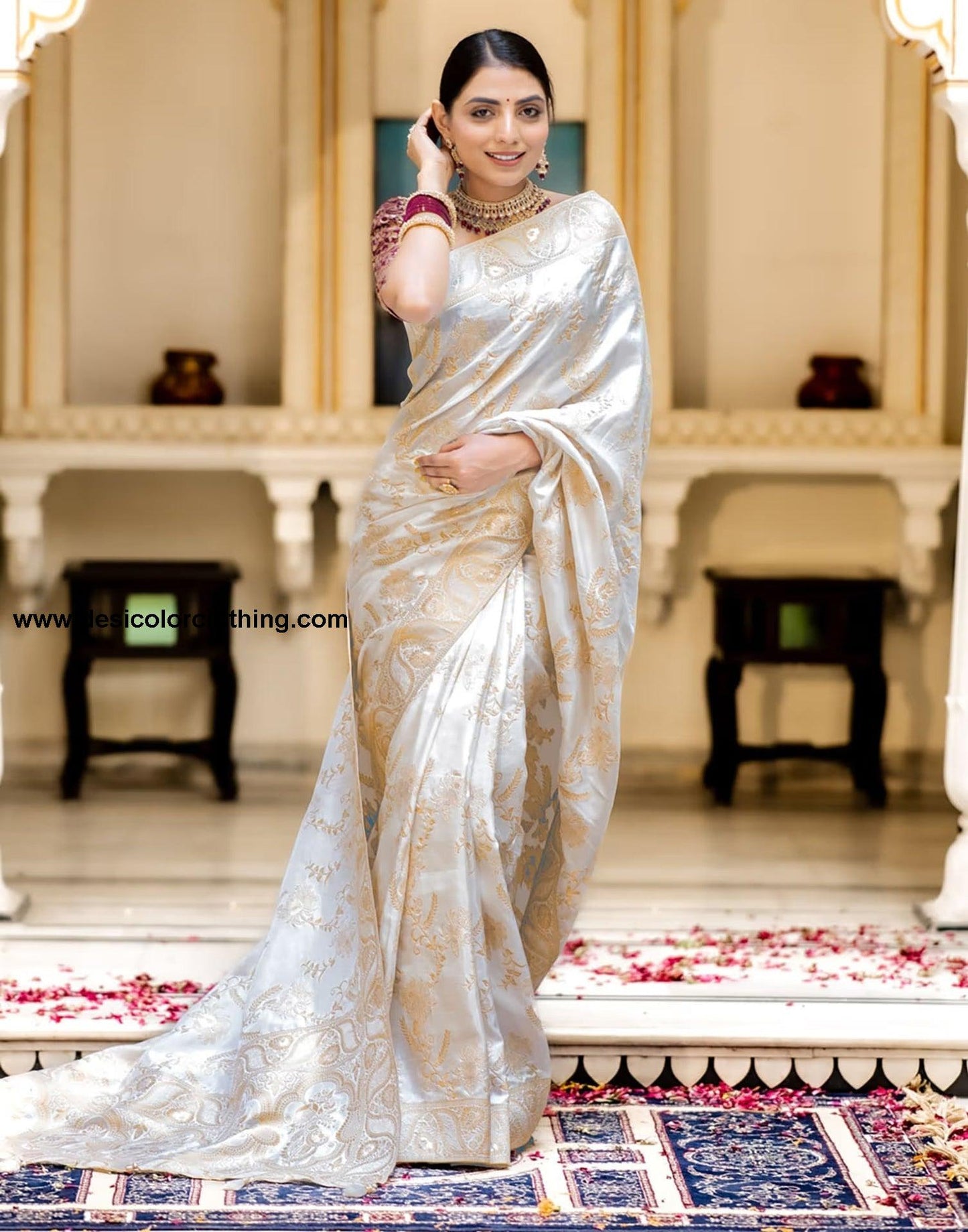 White Silk Plain Saree