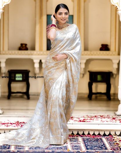 White Silk Plain Saree