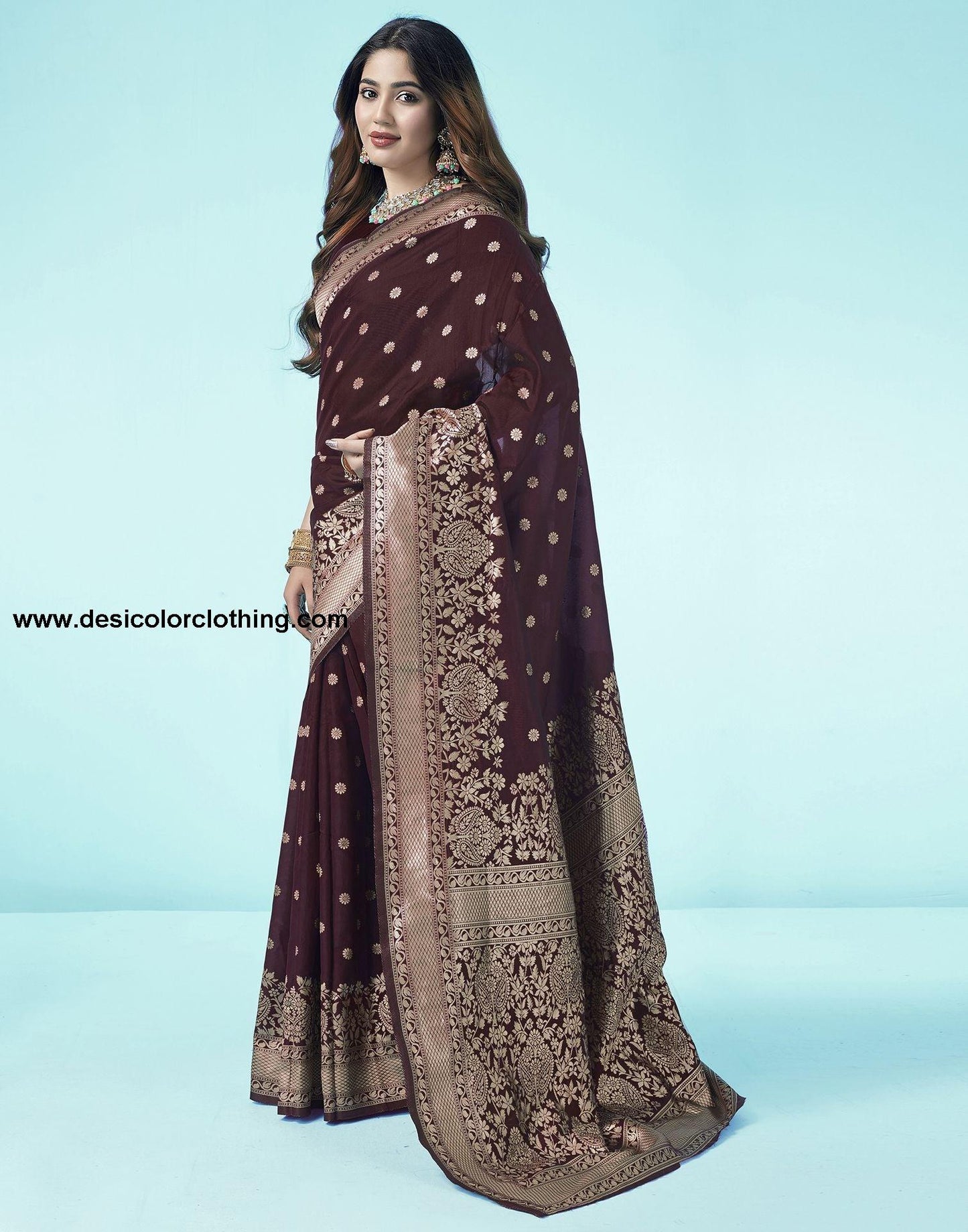 Brown Jacquard Silk Saree