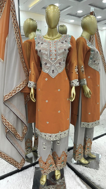 Product Image - Designer Heavy Faux Georgette Saree Set with Embroidered Dupatta