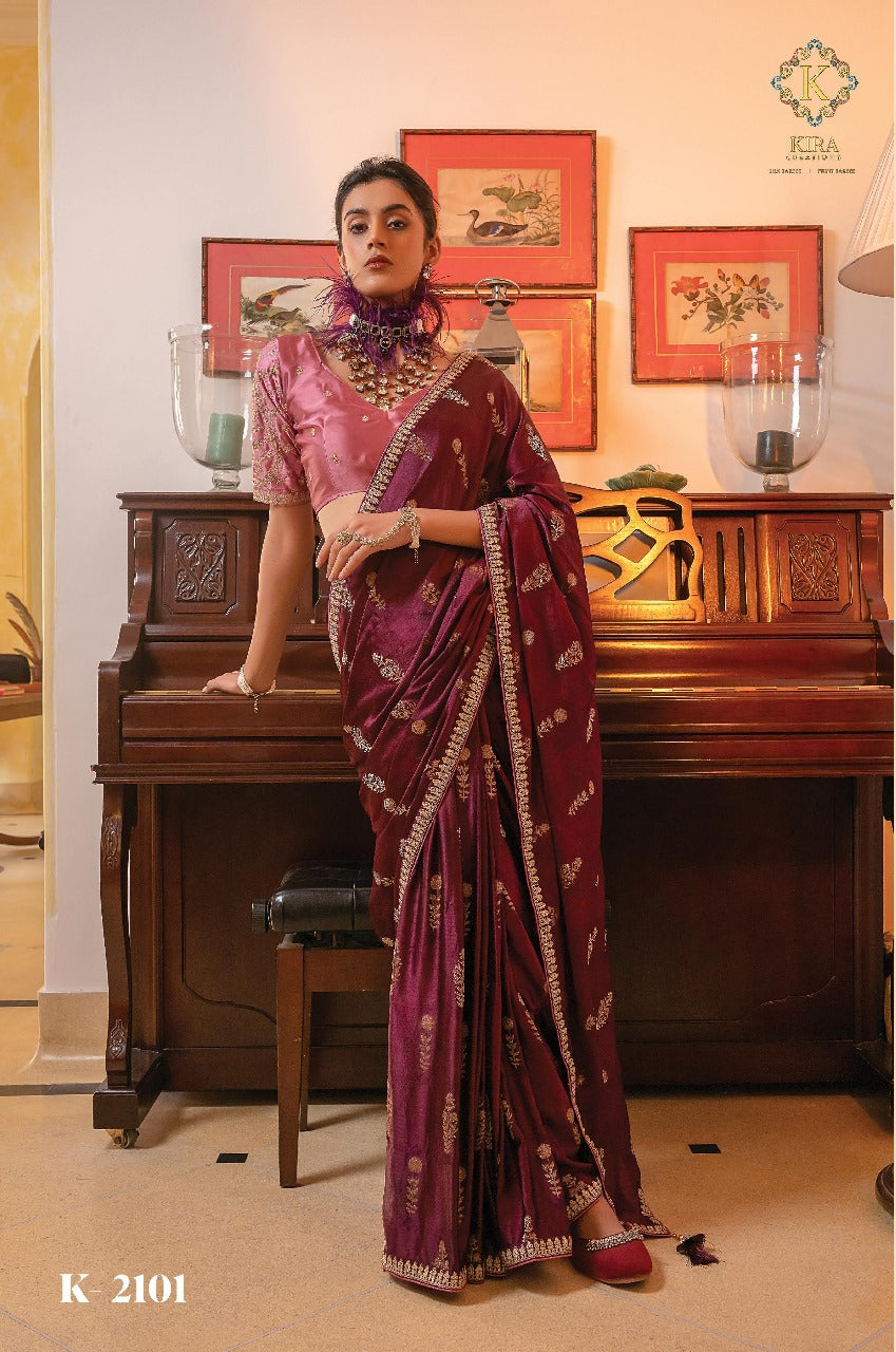 Product Image - Kamya Silk Designer Saree by Kira - Pure Satin with Hand Dyeing & Embroidery