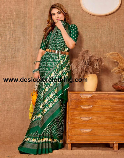 Dark Green Printed Saree