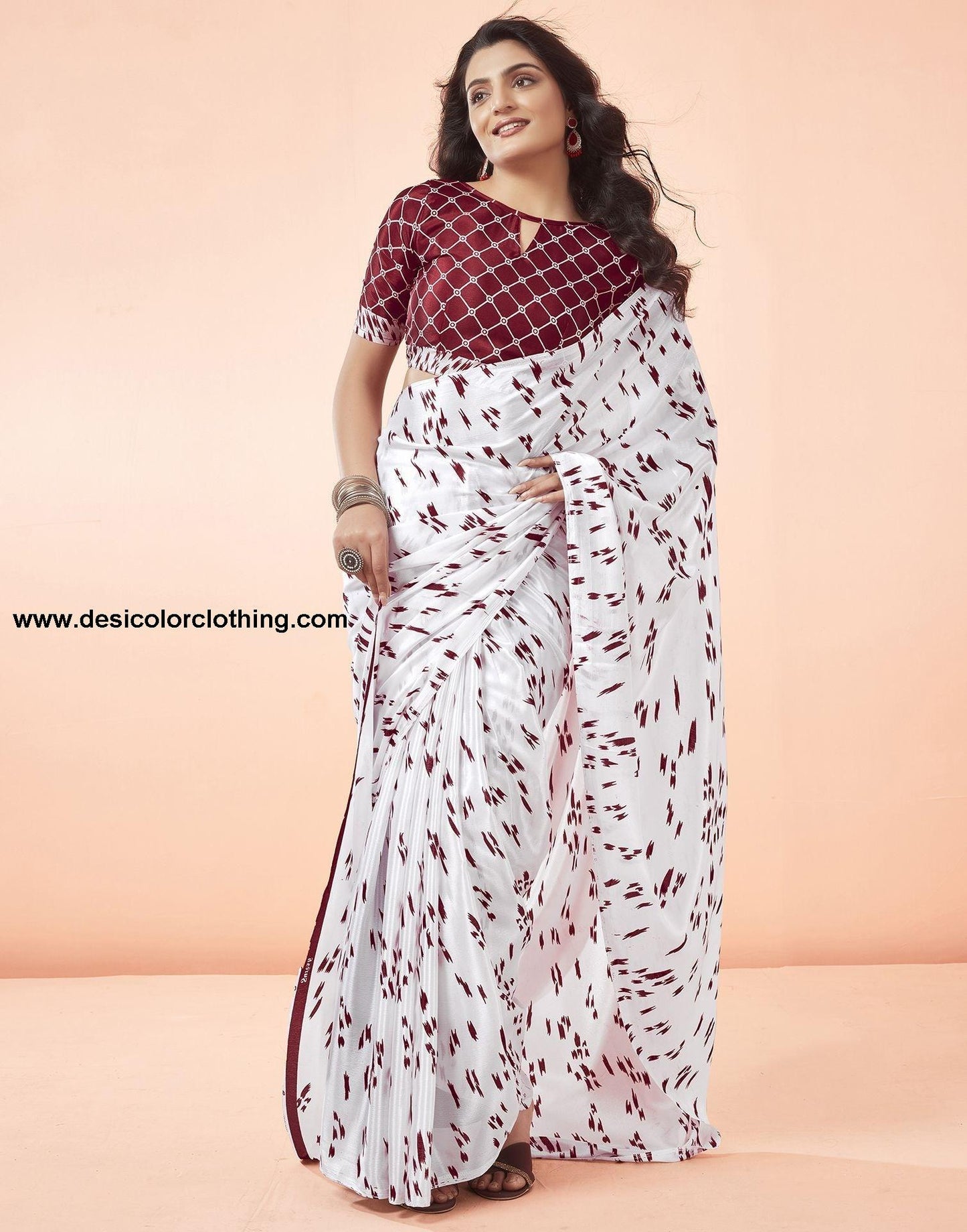 White Printed Chiffon Saree