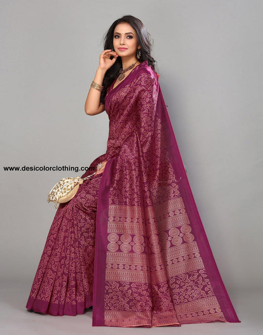 Purple Silk Printed Saree