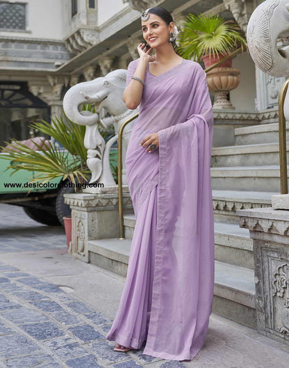 Purple Swarovski Georgette Stone Work Saree
