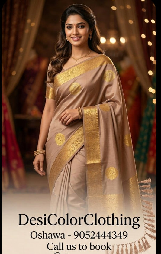 Product Image - Elegant Champagne Gold Pattu Saree - 1