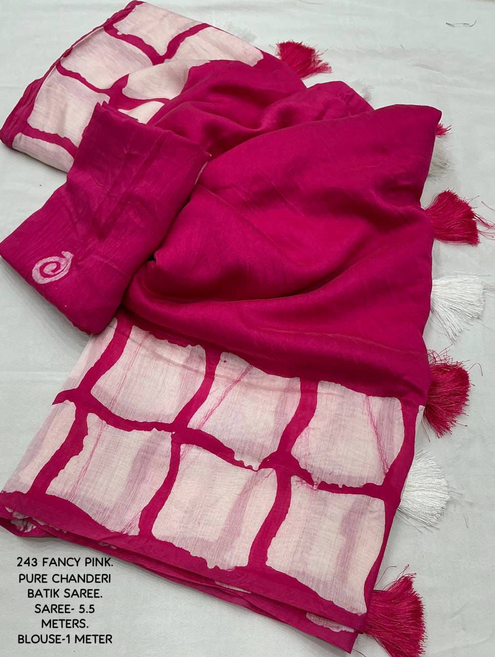 Product Image - Pure Chanderi Batik Saree with Unique Gala Style Prints & Tassels