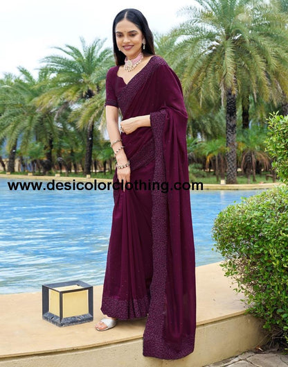 Wine Plain Silk Saree