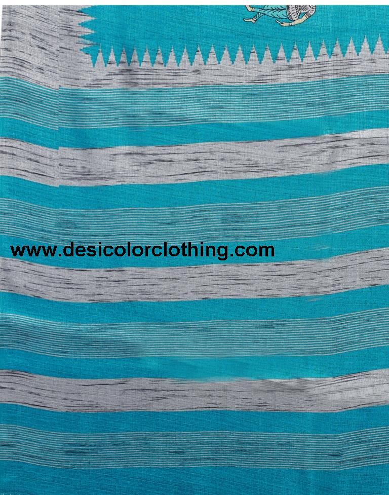Blue Coloured Khadi Silk Printed Casual saree