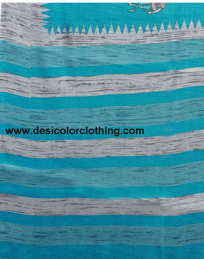 Blue Coloured Khadi Silk Printed Casual saree