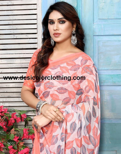 Rose Pink Chiffon Printed Saree