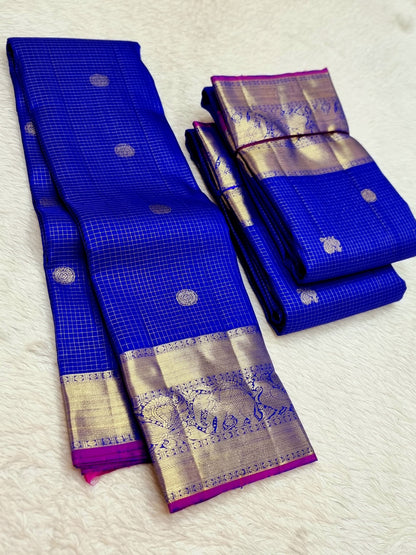 Product Image - Exquisite Kanchipuram Silk Saree with 2 Gram Gold Zari - Handwoven Vairaoosi Pattern