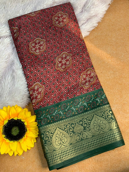 Product Image - Elegant Pavitra Bandhej Dola Silk Saree with Intricate Jéquard Buttis