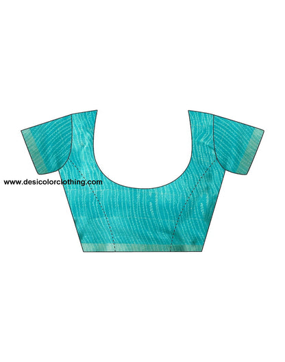 Turquoise Printed Cotton Geometric Saree