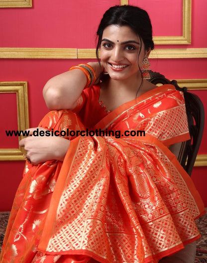 Orange Silk Plain Saree