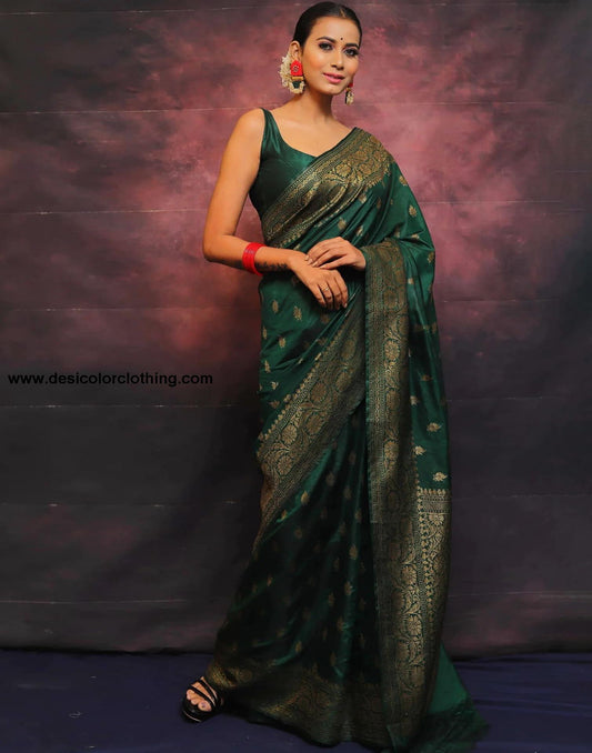 Green Banarasi Silk Woven Saree