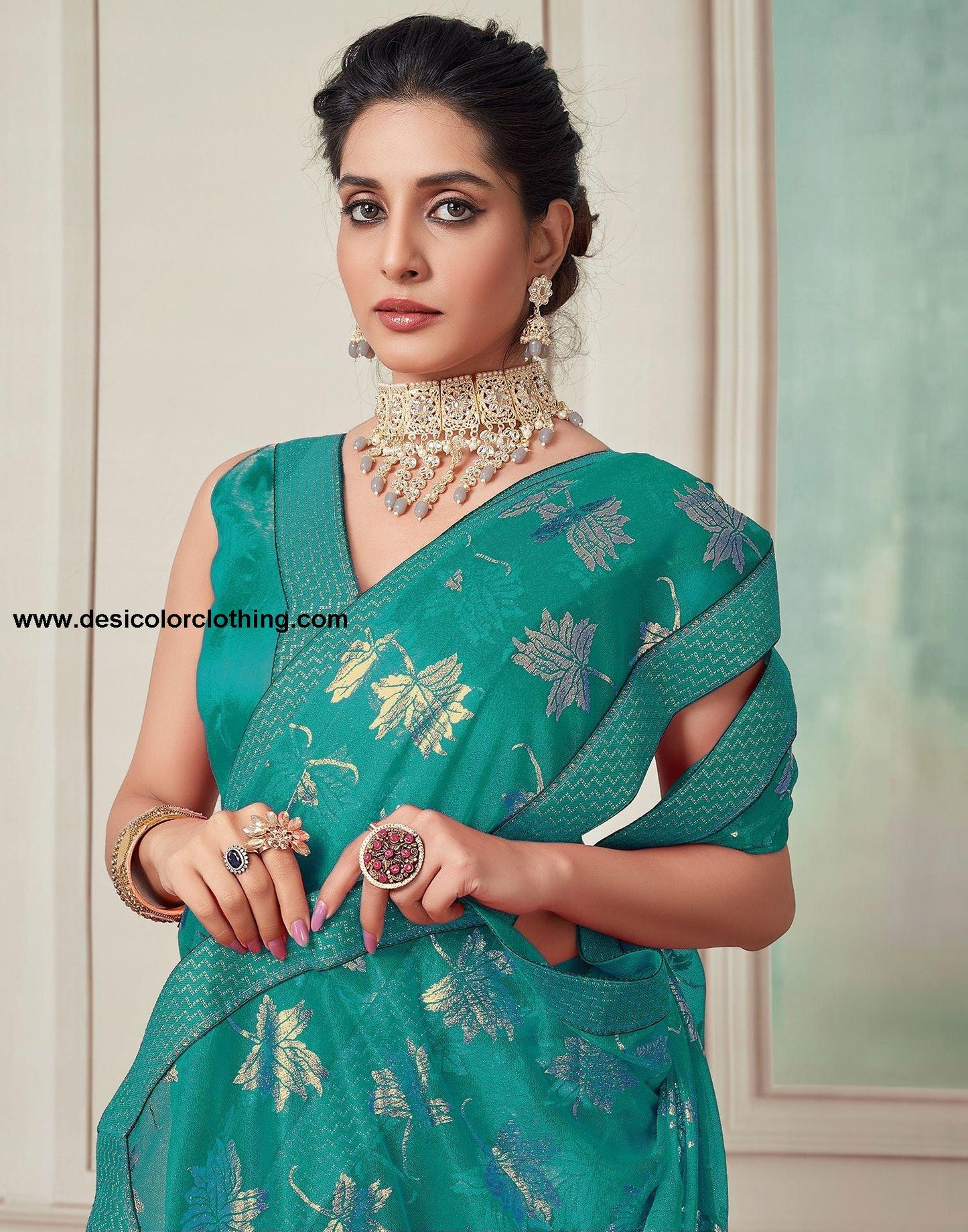 Rama Green Plain Lycra Saree