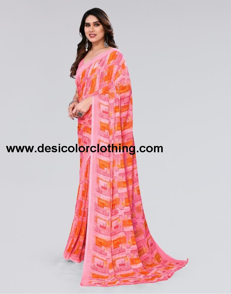 Rose Pink Printed Georgette Saree