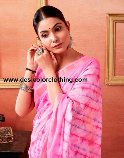Pink Cotton Zari Saree