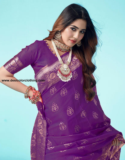 Dark Purple Jacquard Silk Saree