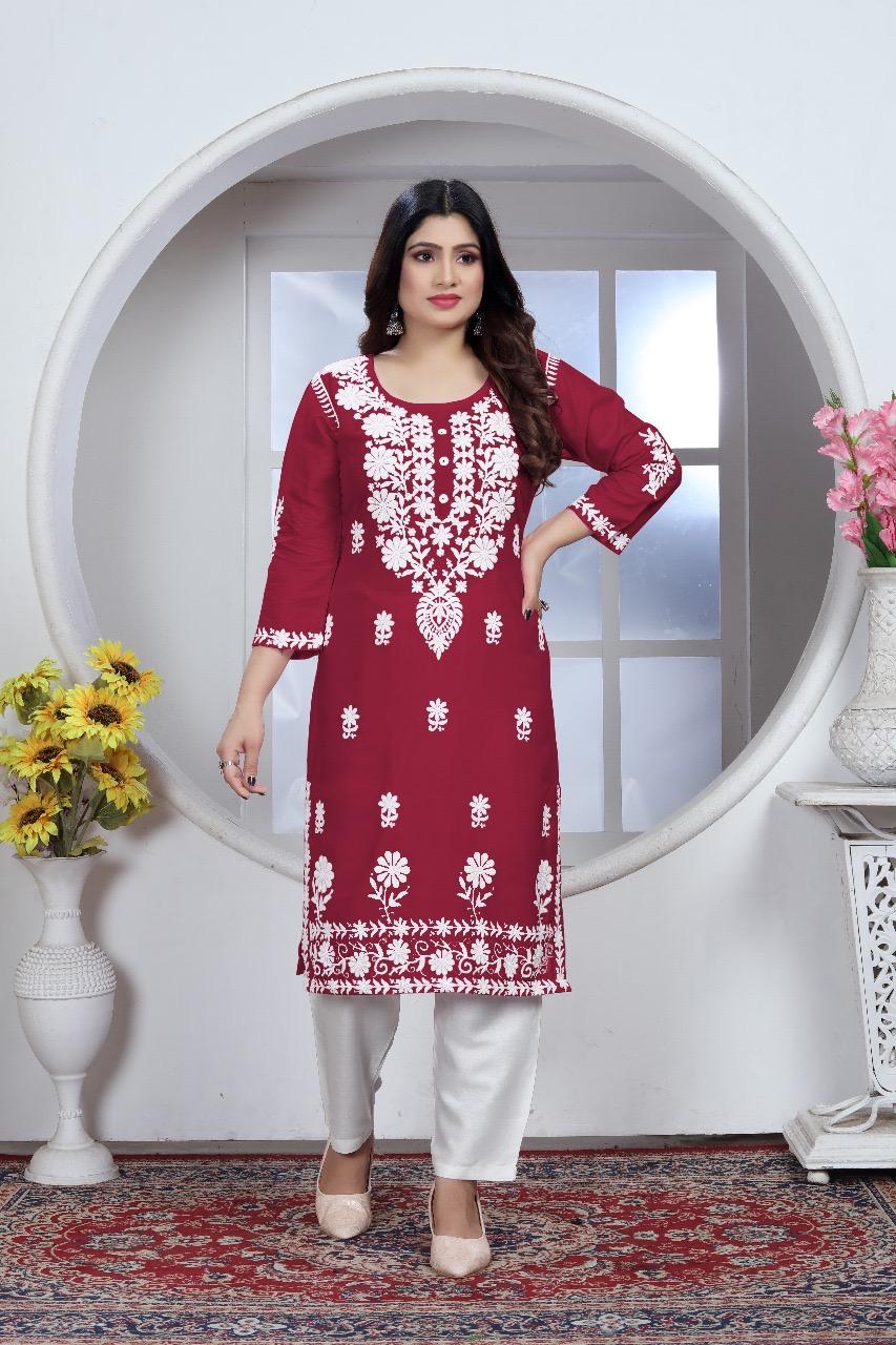 Product Image - Designer Chikankari Rayon Kurti and Pant Set | Ethnic Wear
