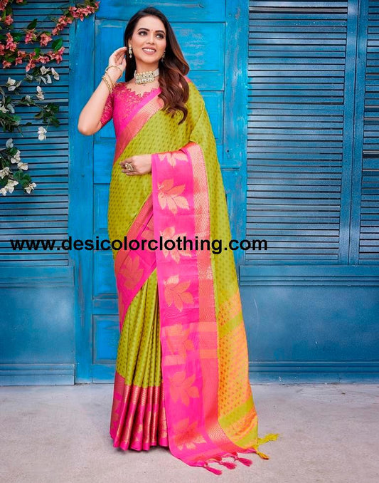 Yellow Silk Woven Saree