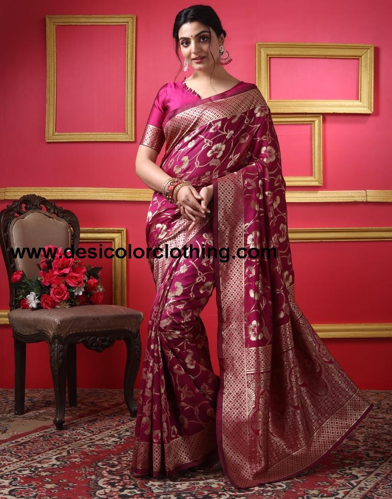 Dark Magenta Silk Plain Saree