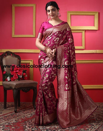 Dark Magenta Silk Plain Saree