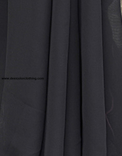 Black Plain Georgette Saree