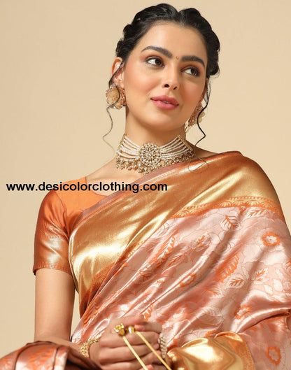 Rust Orange Banarasi Silk Saree