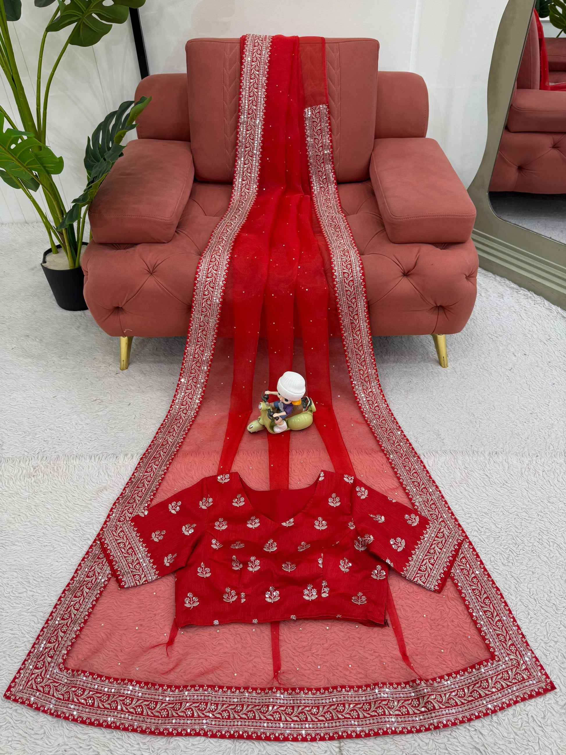 Product Image - Designer Saree in Heavy Organza Silk with Sequins and Thread Work