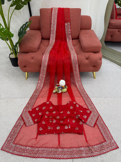 Product Image - Designer Saree in Heavy Organza Silk with Sequins and Thread Work