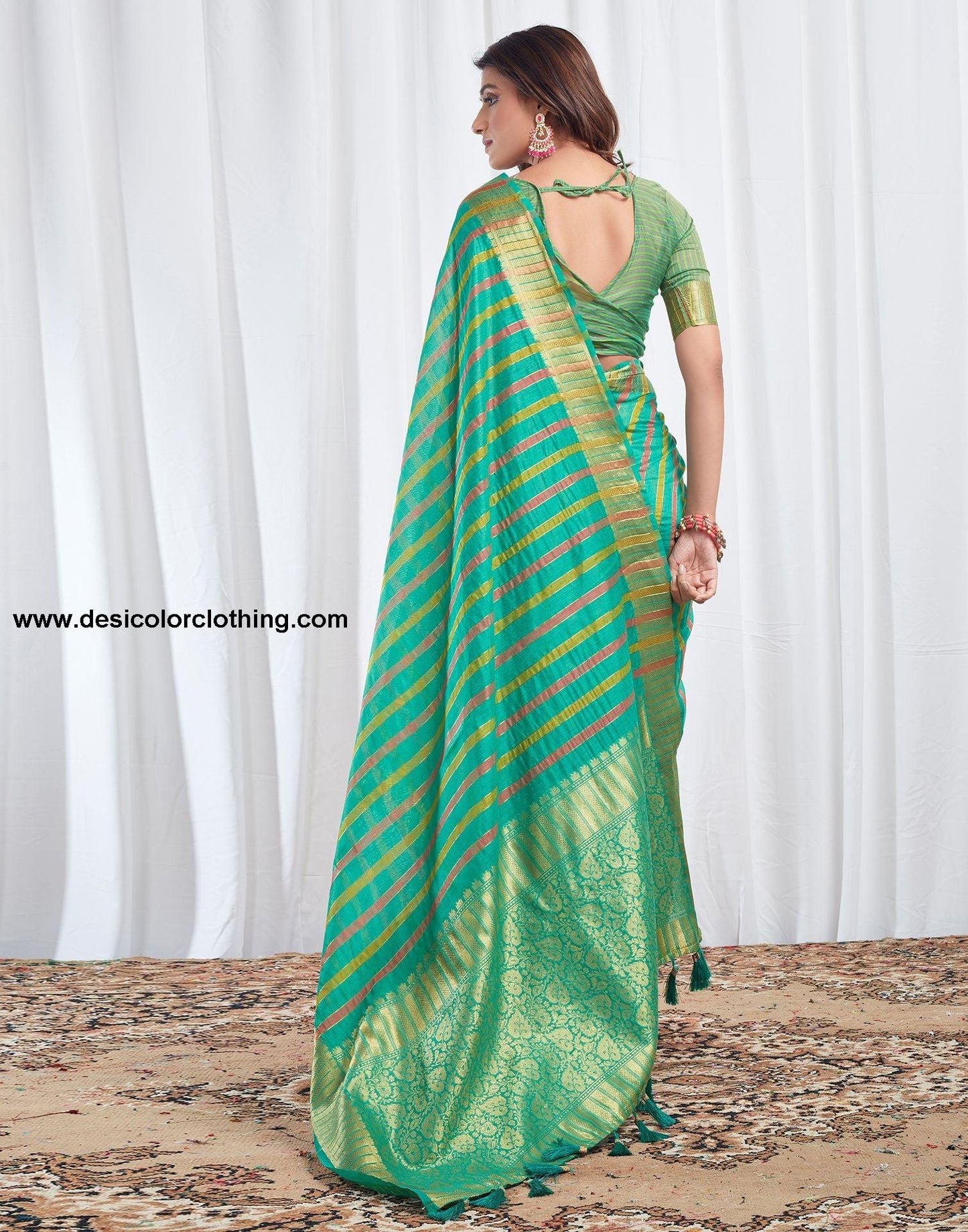 Turquoise Woven Silk Saree