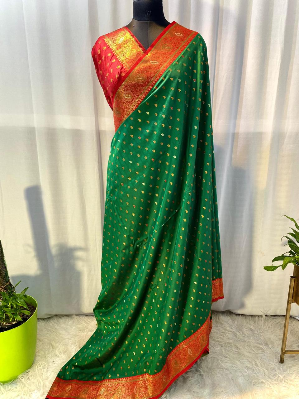 Product Image - Exquisite Pure Soft Paithani Silk Saree with Contrast Weaving Border