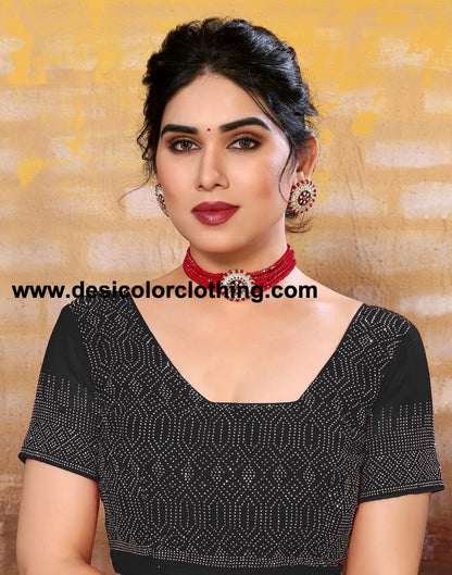Black Plain Georgette Saree