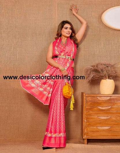 Pink Printed Saree