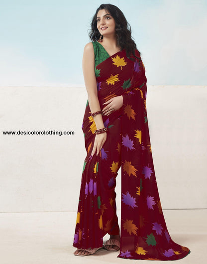 Red Printed Georgette Saree
