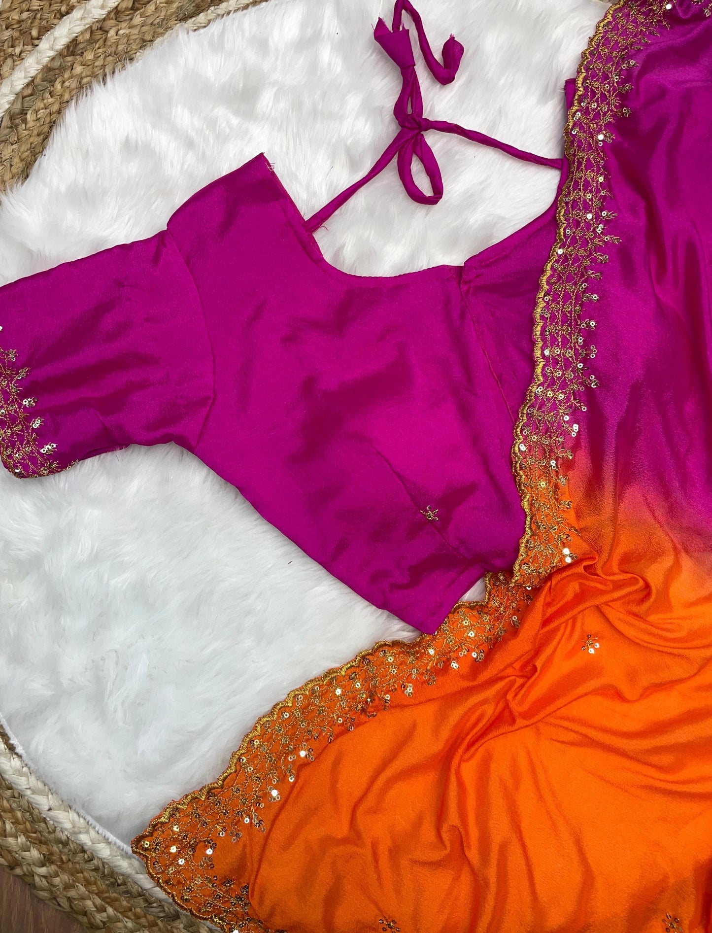 Product Image - Elegant Chinnon Saree with Heavy Embroidery and Jari Work