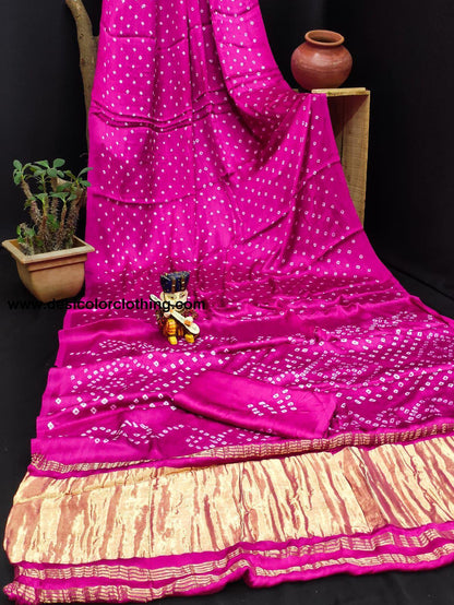 Gajji Silk Pallu Lagdi Patta Saree with Hand Block Print