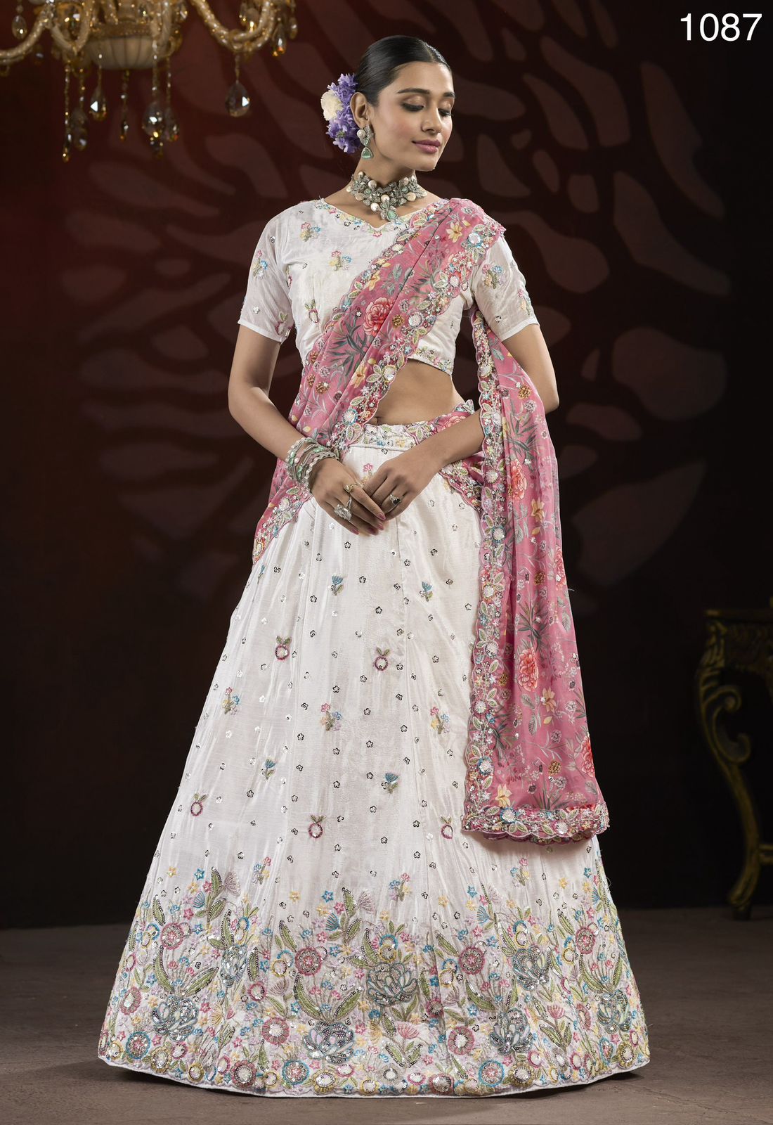 Product Image - Eye-Catchy Designer Embroidery Flower Pattern Lehenga Choli with Dupatta
