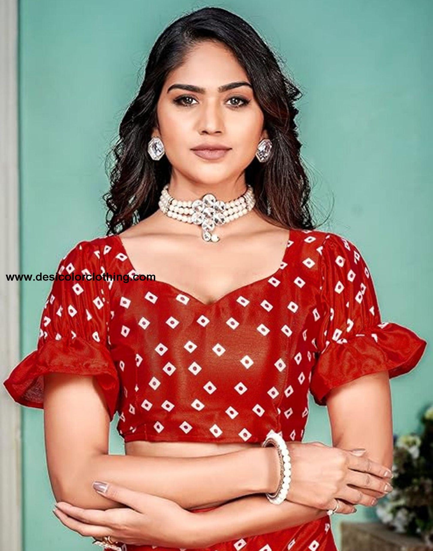 Red Printed Chiffon Saree