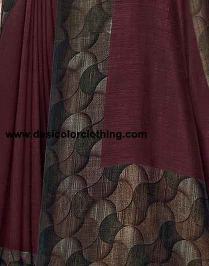 Brown Silk Printed Saree