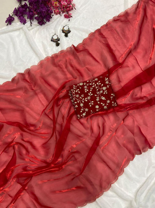 Product Image - Designer Jimichu Soft Saree with Aari Border and Sequins Work