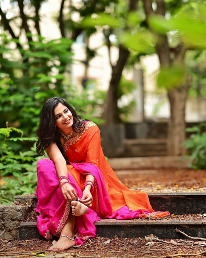 Product Image - Elegant Chinnon Saree with Heavy Embroidery and Jari Work