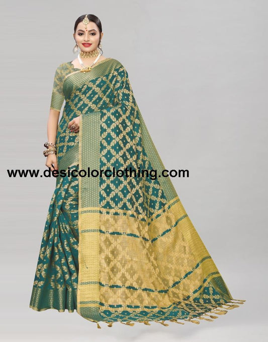 Green Coloured Banarasi Cotton Silk Saree