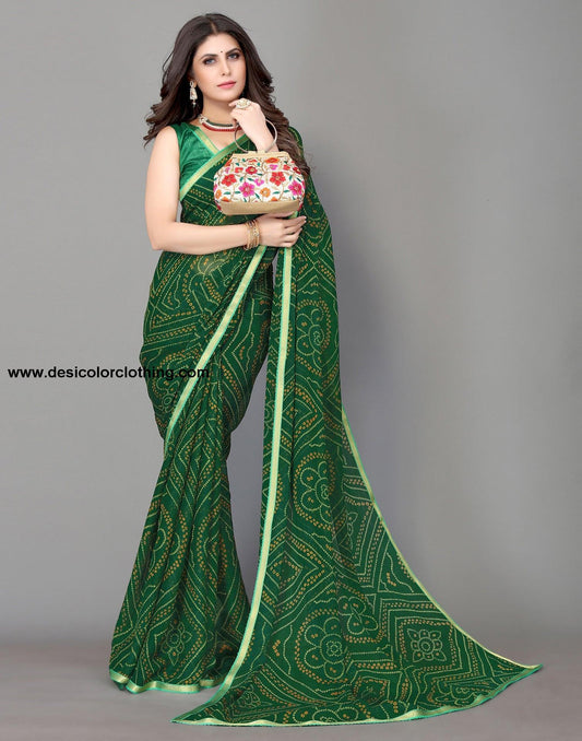 Green Bandhani Printed Saree