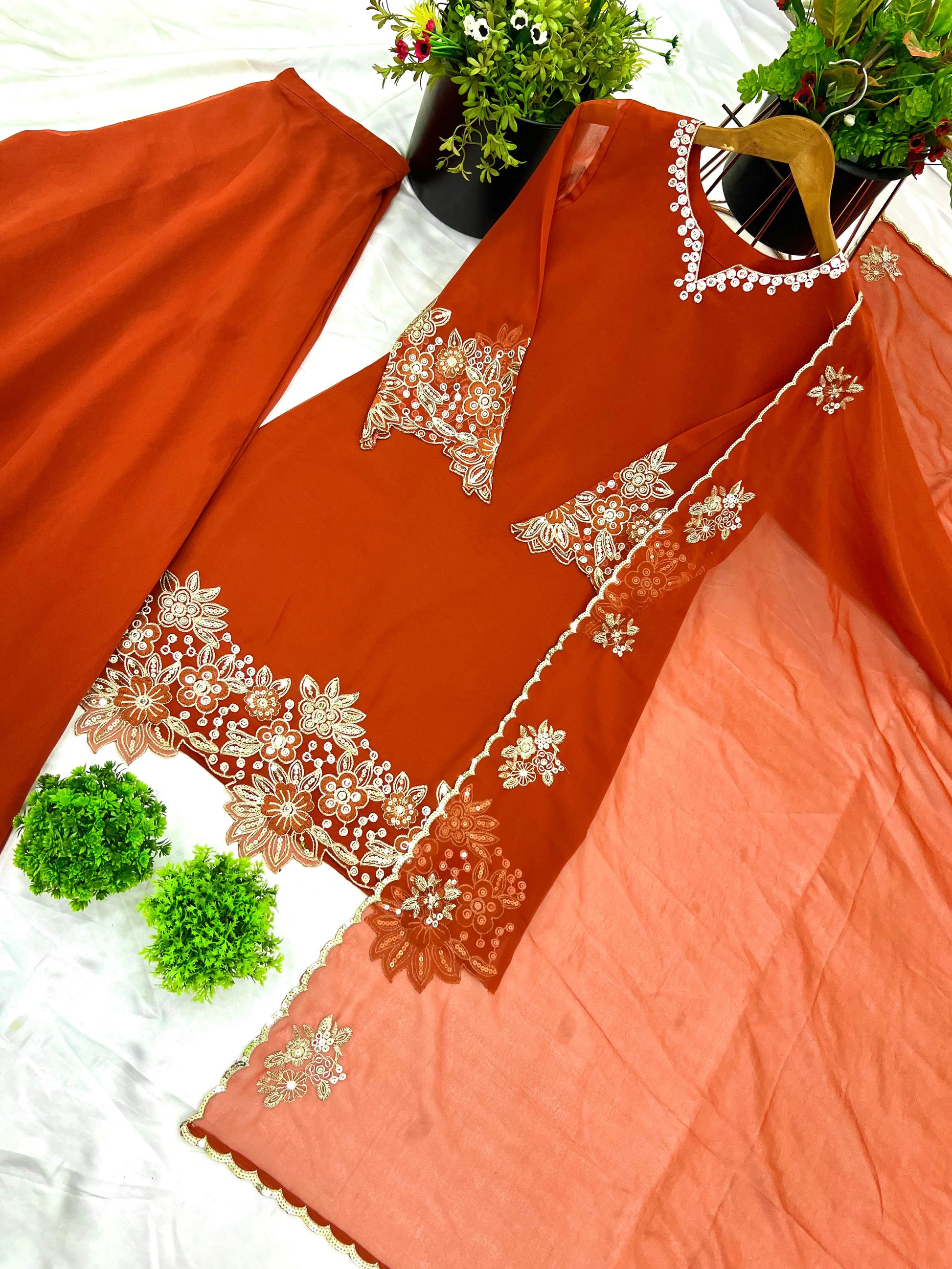 Product Image - Designer Collection in Heavy Faux Georgette with Embroidered Top-Bottom and Dupatta Set