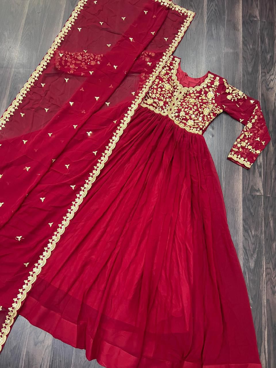 Product Image - Designer Faux Blooming Gowns with Sequins & Multi Embroidered Work – Perfect for Weddings & Festive Wear