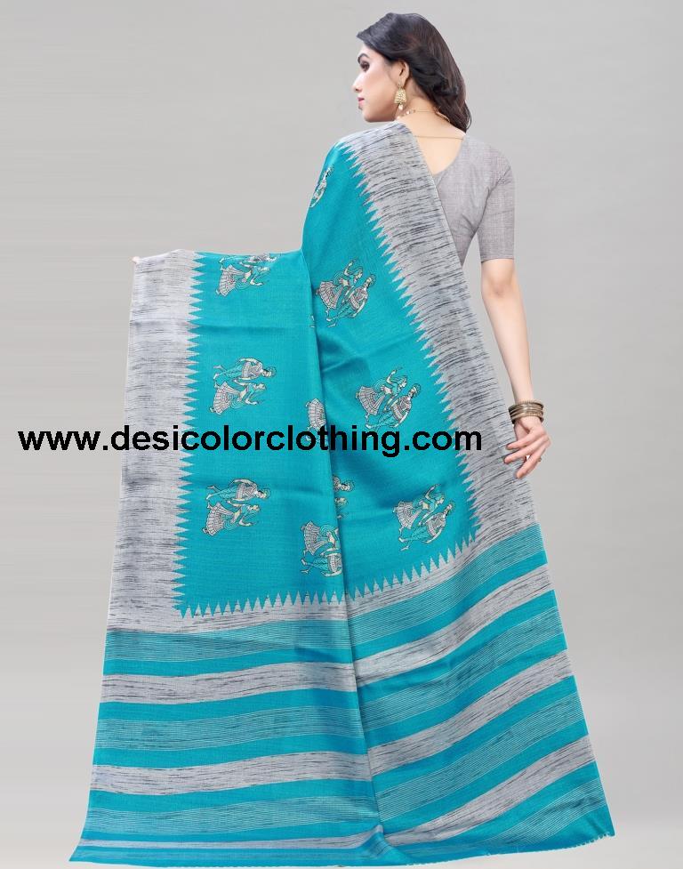 Blue Coloured Khadi Silk Printed Casual saree